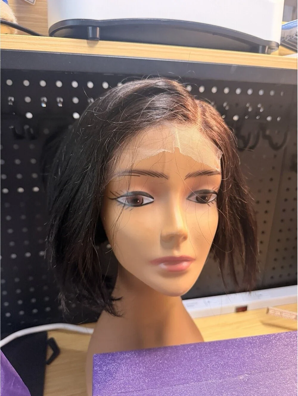 LUVME For You Dark Brown Human Hair Wig Shoulder Length Side Part Lace Wig Bob *